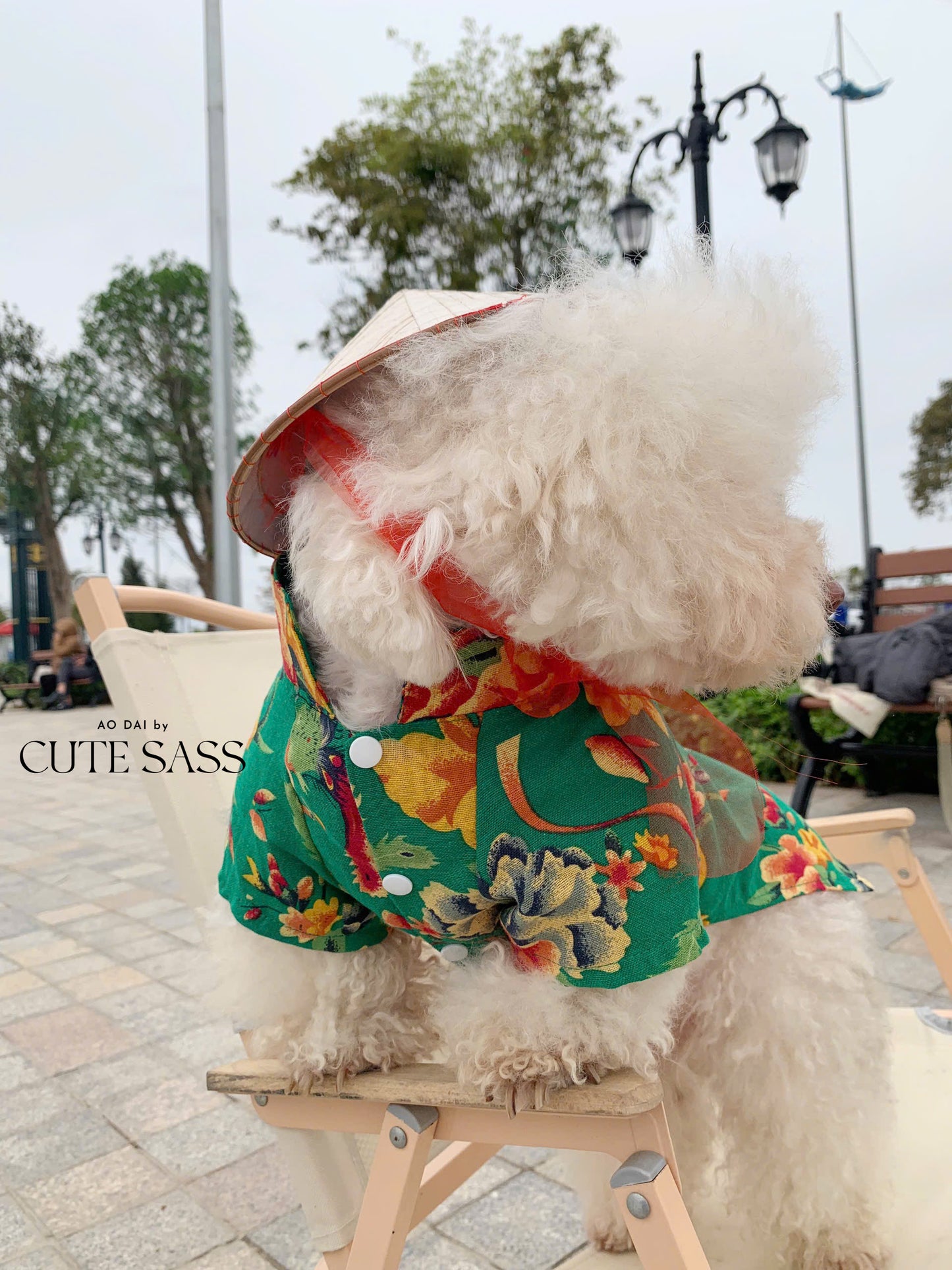 Pet Green Vietnamese Floral Retro Pattern Ao Dai 46A