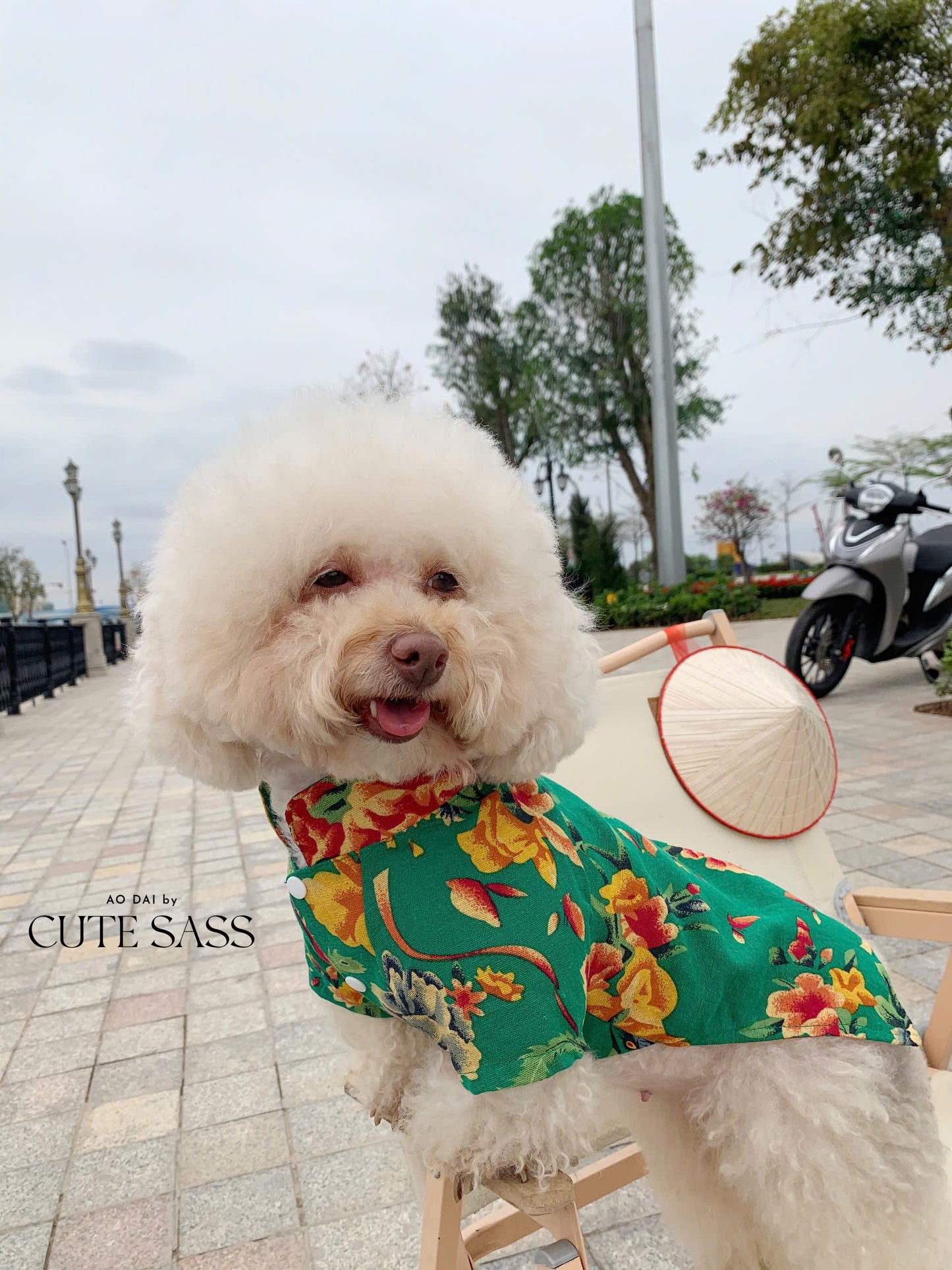 Pet Green Vietnamese Floral Retro Pattern Ao Dai 46A