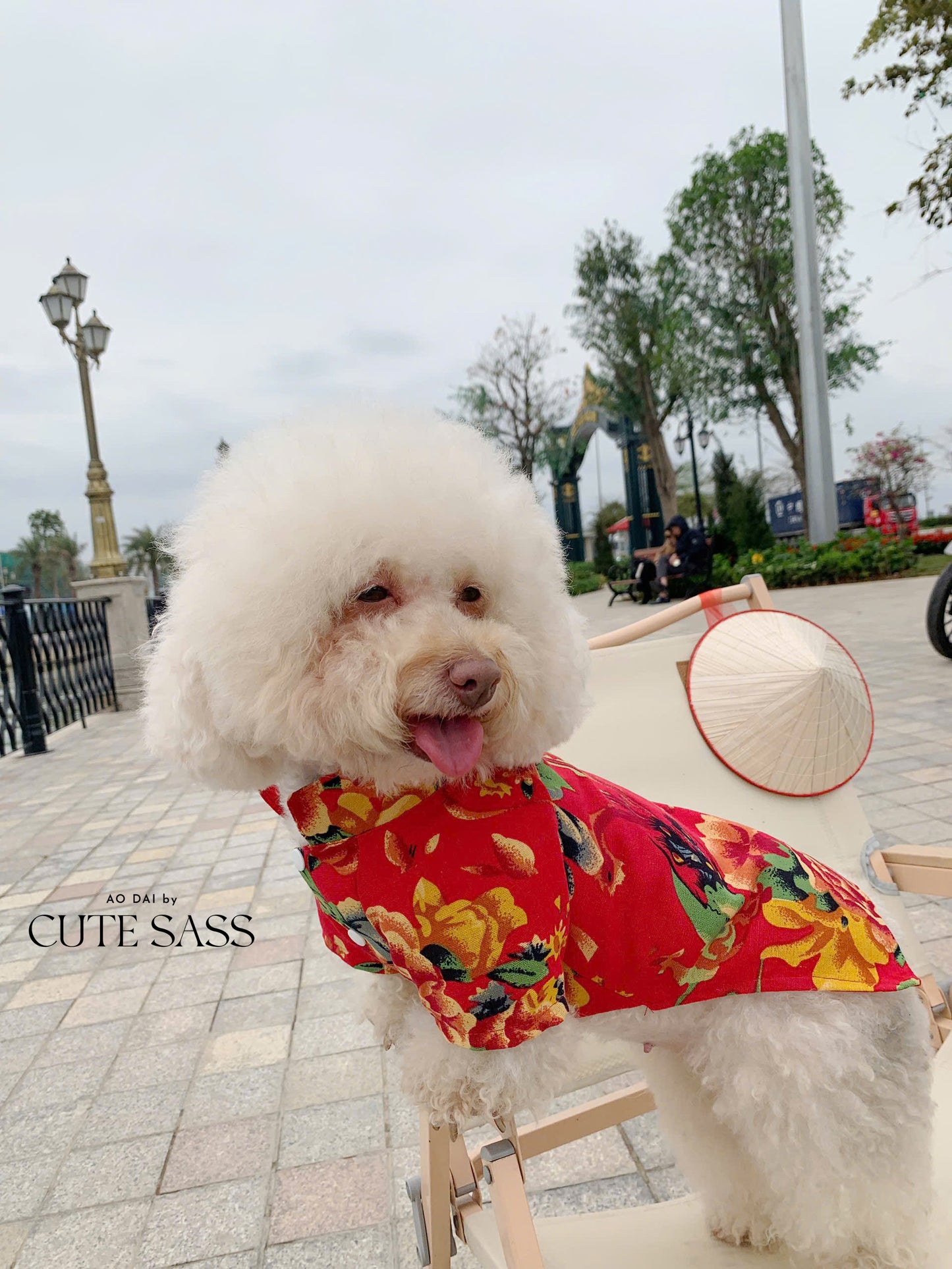 Pet Red Vietnamese Floral Retro Pattern Ao Dai 46A