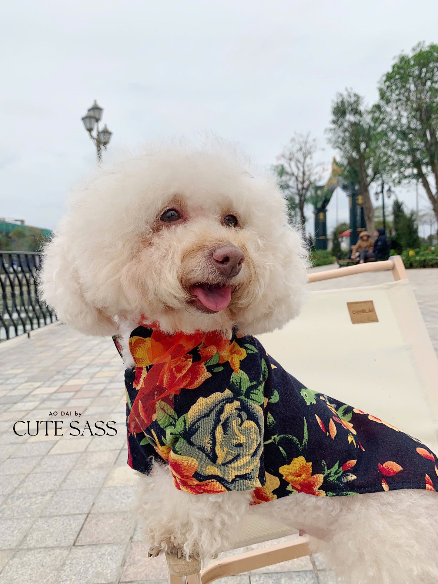 Pet Black Vietnamese Floral Retro Pattern Ao Dai 46A