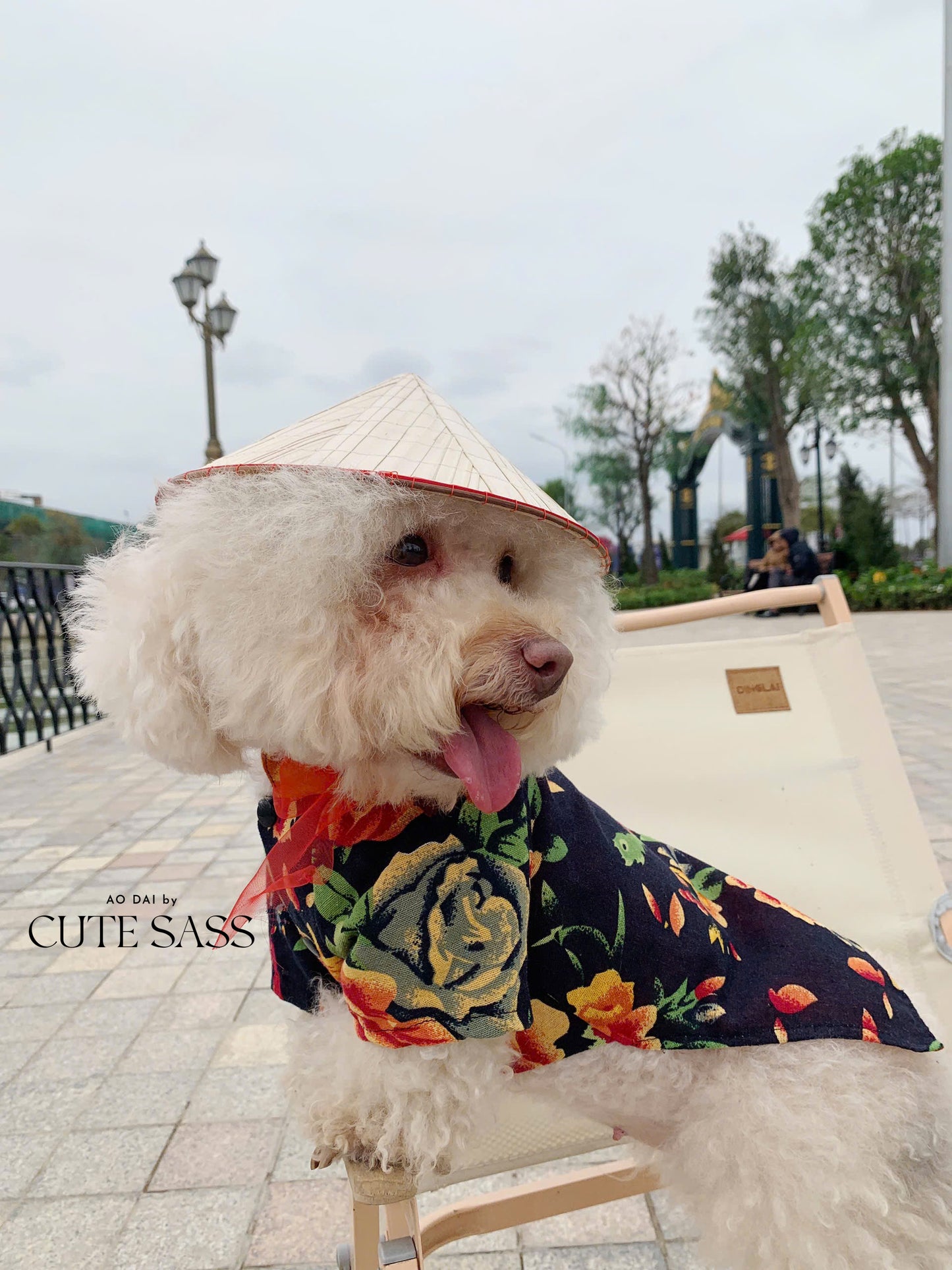 Pet Black Vietnamese Floral Retro Pattern Ao Dai 46A