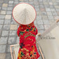 Pet Red Vietnamese Floral Retro Pattern Ao Dai 46A