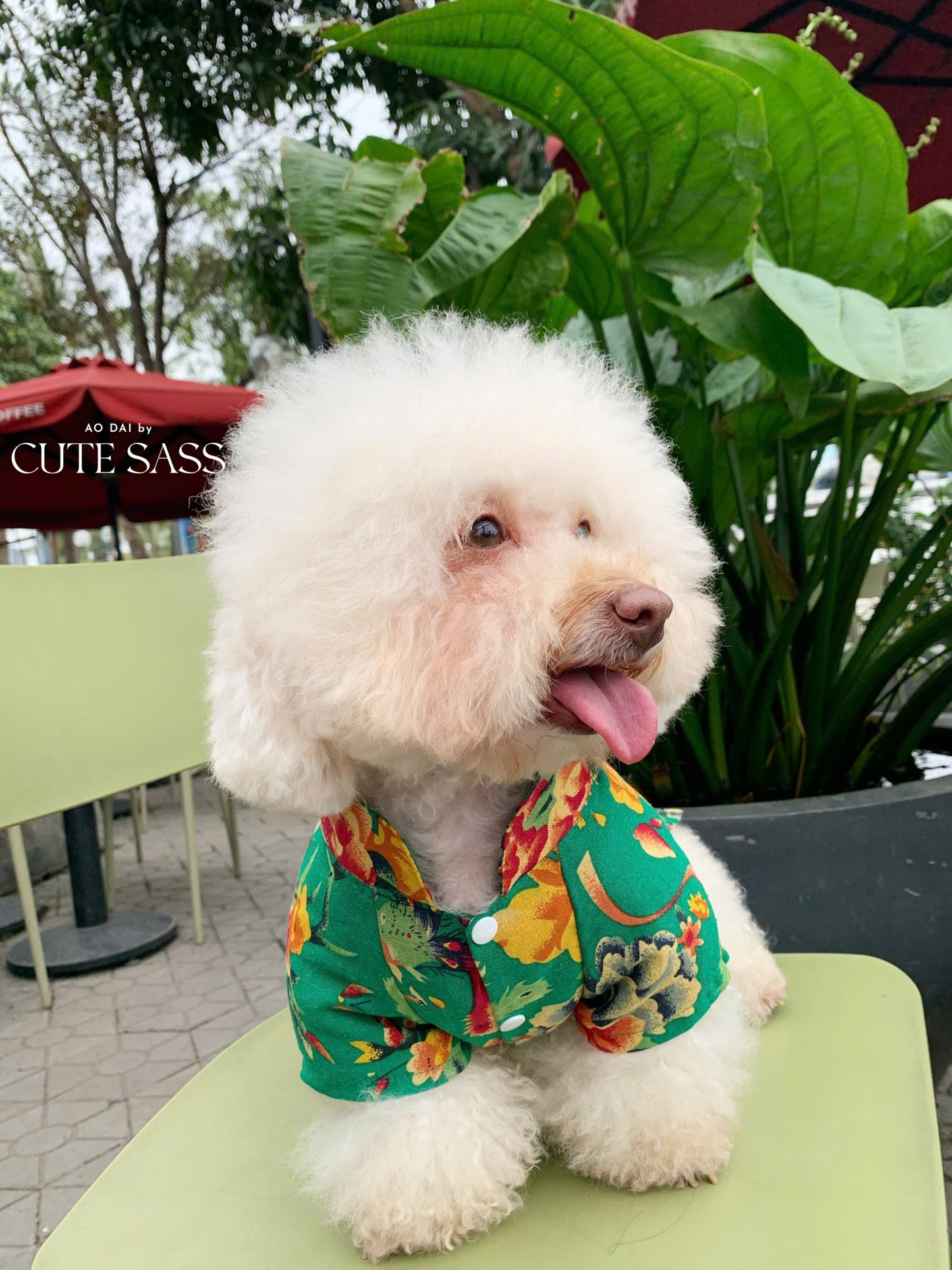 Pet Green Vietnamese Floral Retro Pattern Ao Dai 46A