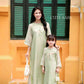 Mom and Daughter Light Green Braided Round Collar Embroidery Branches Ao Dai Set