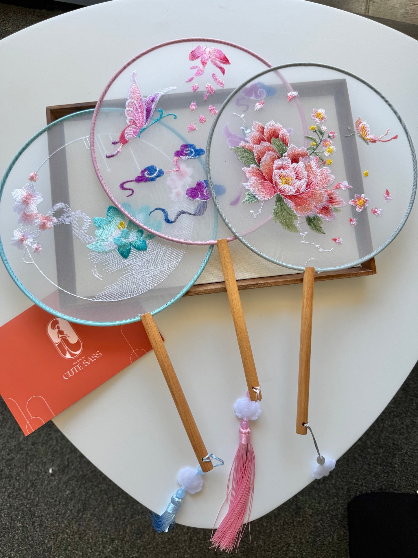 Embroidered Round Hand Fan With Tassel