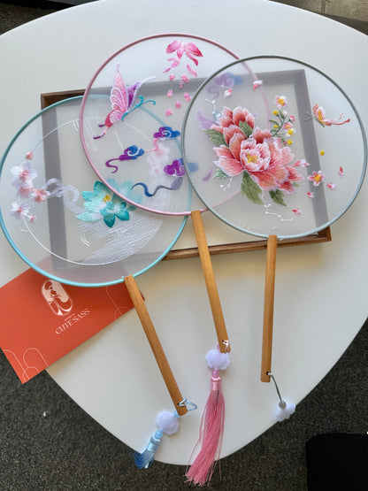 Embroidered Round Hand Fan With Tassel