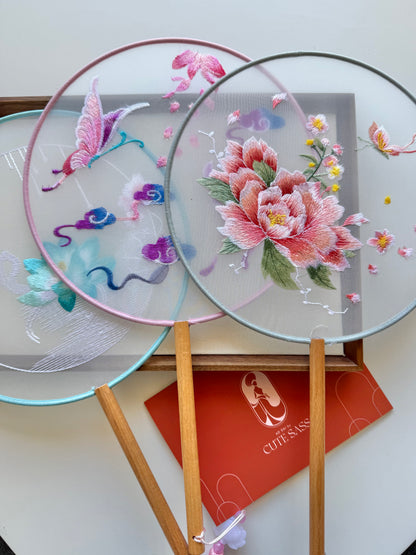 Embroidered Round Hand Fan With Tassel