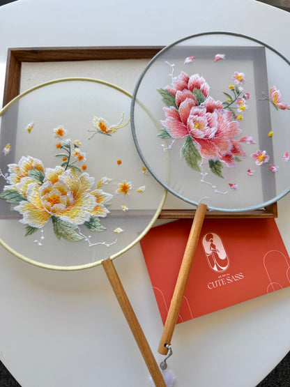 Embroidered Round Hand Fan With Tassel
