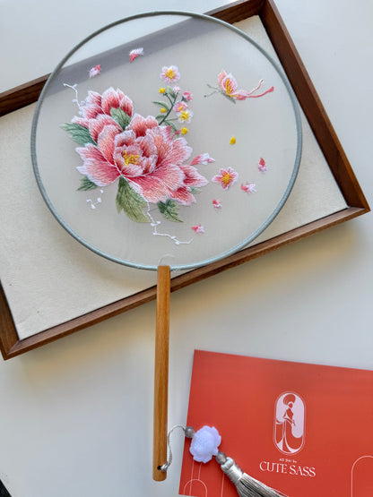 Embroidered Round Hand Fan With Tassel