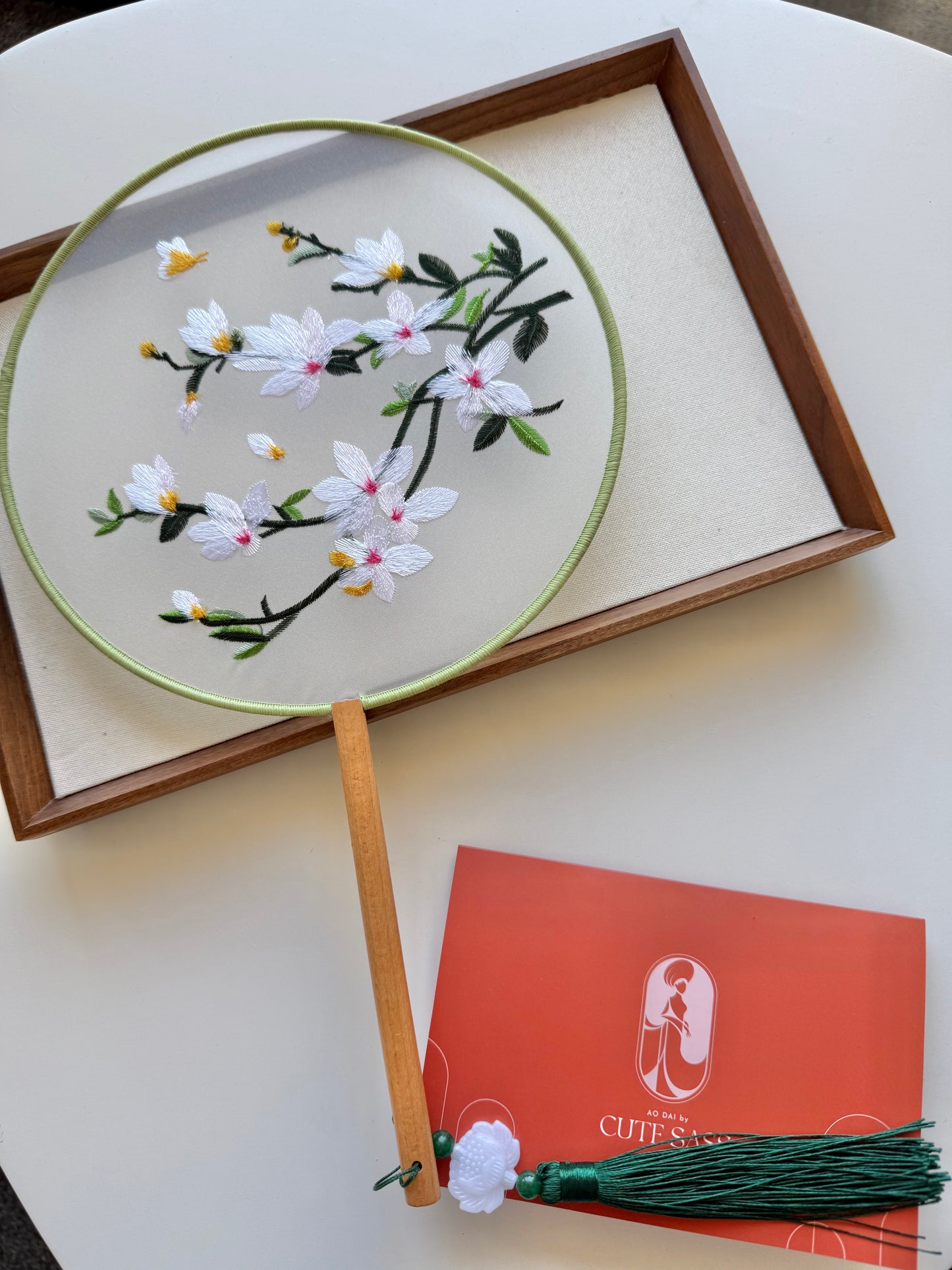Embroidered Round Hand Fan With Tassel