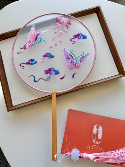 Embroidered Round Hand Fan With Tassel