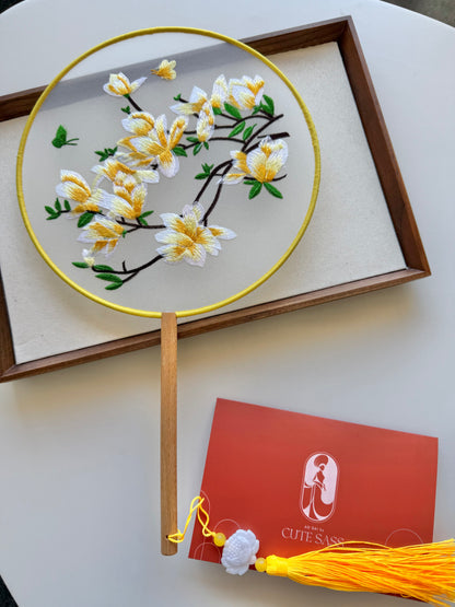 Embroidered Round Hand Fan With Tassel