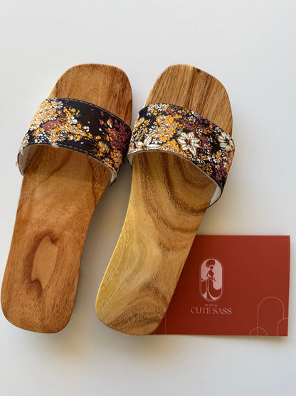 Wooden Silk Heel Slippers | Ao Dai Accessory