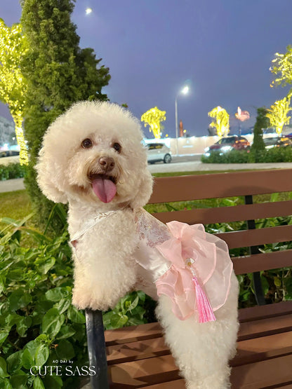Pet Pink and Gold Bow Yem-Inspired Halter Ao Dai 47C