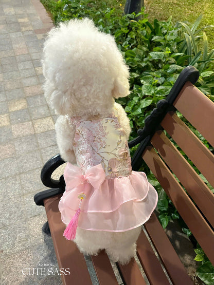 Pet Pink and Gold Bow Yem-Inspired Halter Ao Dai 47C