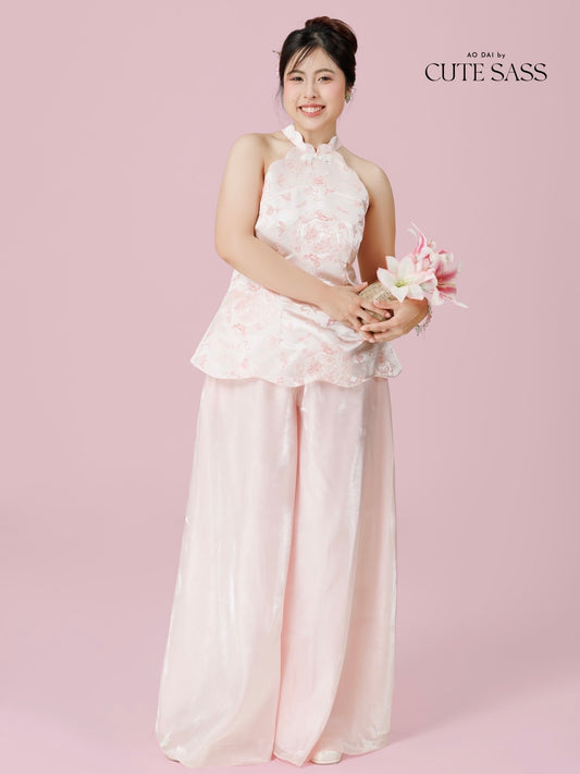 Vân - Wisp Crystal Pink Scalloped Yem Inspired Top Only, No Pants