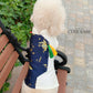 Pet Dark Blue/White Gam with Yellow/Green Tassel Ao Dai