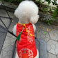 Pet Red Gam Short Sleeves Green Tassel Ao Dai