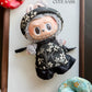 Black/Gold Eclipse Yem-Inspired Vietnamese Ao Dai Set for Labubu – Includes Pants & Headband (Doll Not Included)