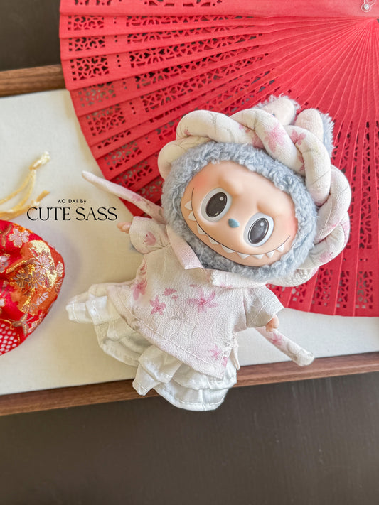 Pink Spring Enchant Vietnamese Ao Dai Set for Labubu – Includes Pants & Headband (Doll Not Included)