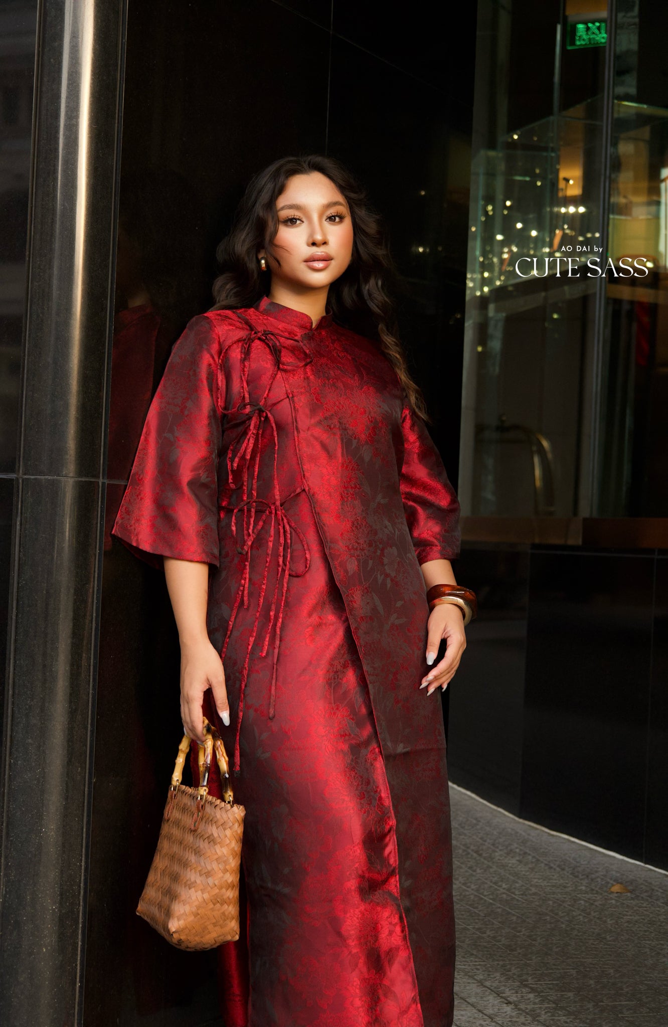 Linh Vy - Gender Fluid Maroon Wide Sleeve Shifted Ao Dai 3B