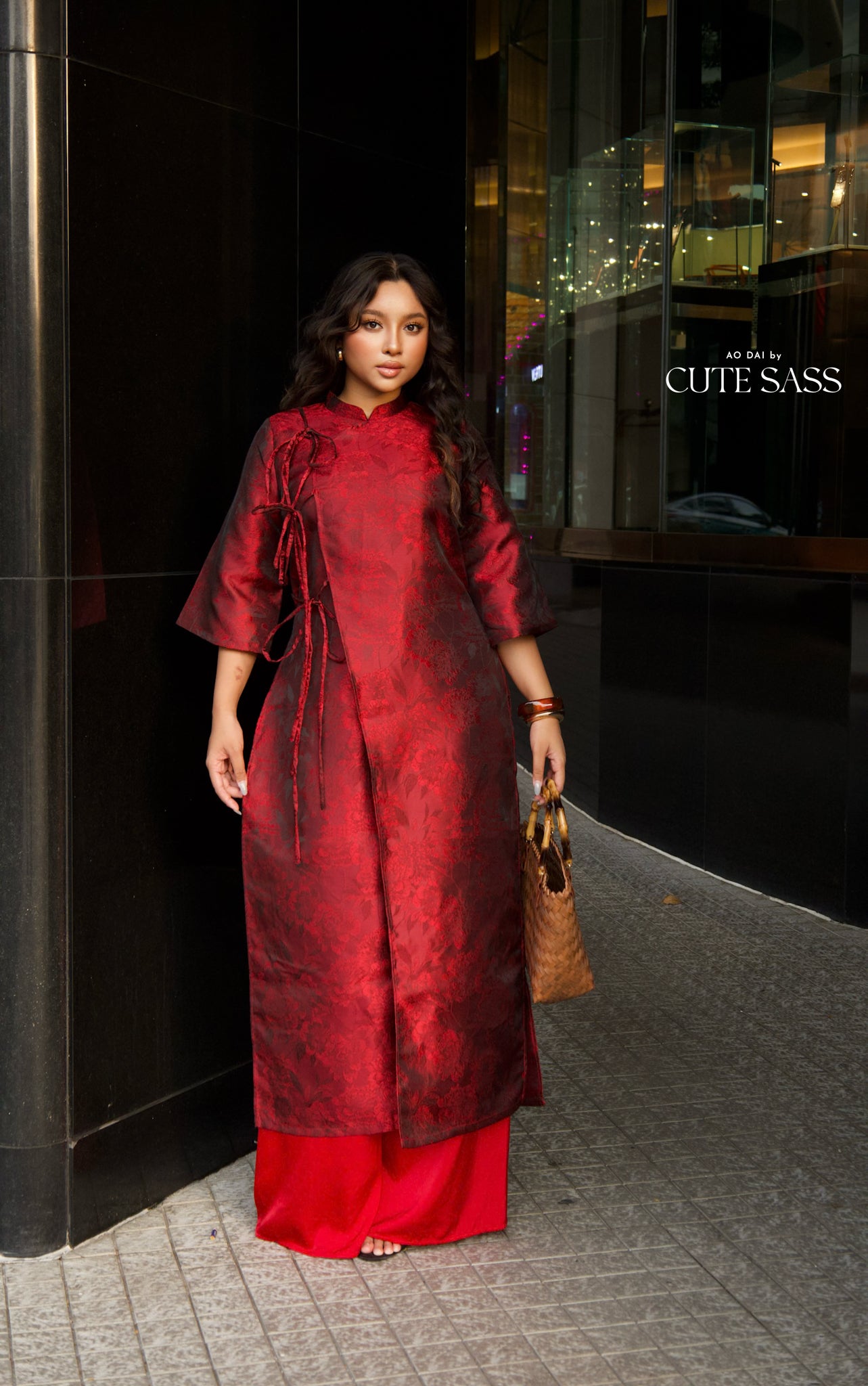 Linh Vy - Gender Fluid Maroon Wide Sleeve Shifted Ao Dai 3B