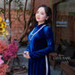 Ink Blue Velvet Plain High Collar Ao Dai Top Only, NO PANTS