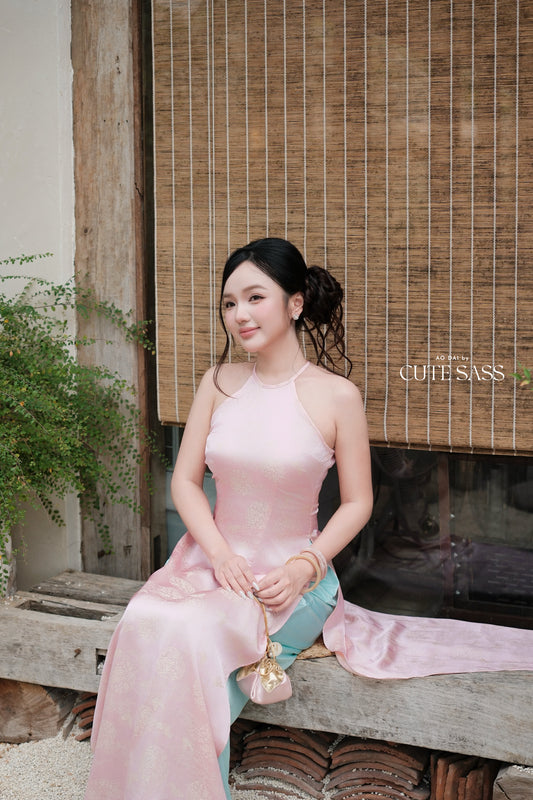 Pink Silk Sleveless Yem-Inspired Ao Dai Top Only, No Pants