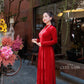 Red Velvet Plain High Collar Ao Dai Top Only, NO PANTS