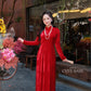 Red Velvet Plain High Collar Ao Dai Top Only, NO PANTS