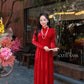 Red Velvet Plain High Collar Ao Dai Top Only, NO PANTS