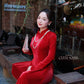 Red Velvet Plain High Collar Ao Dai Top Only, NO PANTS