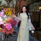 Lâm Anh - Halo Light Green High Collar Embroidery Lotus Koi Slit Sleeves Pearls Ao Dai Top Only, NO PANTS