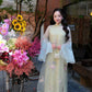 Lâm Anh - Halo Light Green High Collar Embroidery Lotus Koi Slit Sleeves Pearls Ao Dai Top Only, NO PANTS