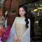 Lâm Anh - Halo Light Green High Collar Embroidery Lotus Koi Slit Sleeves Pearls Ao Dai Top Only, NO PANTS
