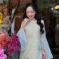 Lâm Anh - Halo Light Green High Collar Embroidery Lotus Koi Slit Sleeves Pearls Ao Dai Top Only, NO PANTS