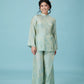 Vân - Shimmery Teal Button High Collar Bà Ba Top Only, No Pants