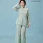 Vân - Shimmery Teal Button High Collar Bà Ba Top Only, No Pants