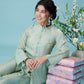 Vân - Shimmery Teal Button High Collar Bà Ba Top Only, No Pants
