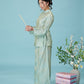 Vân - Shimmery Teal Button High Collar Bà Ba Top Only, No Pants