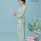 Vân - Shimmery Teal Button High Collar Bà Ba Top Only, No Pants