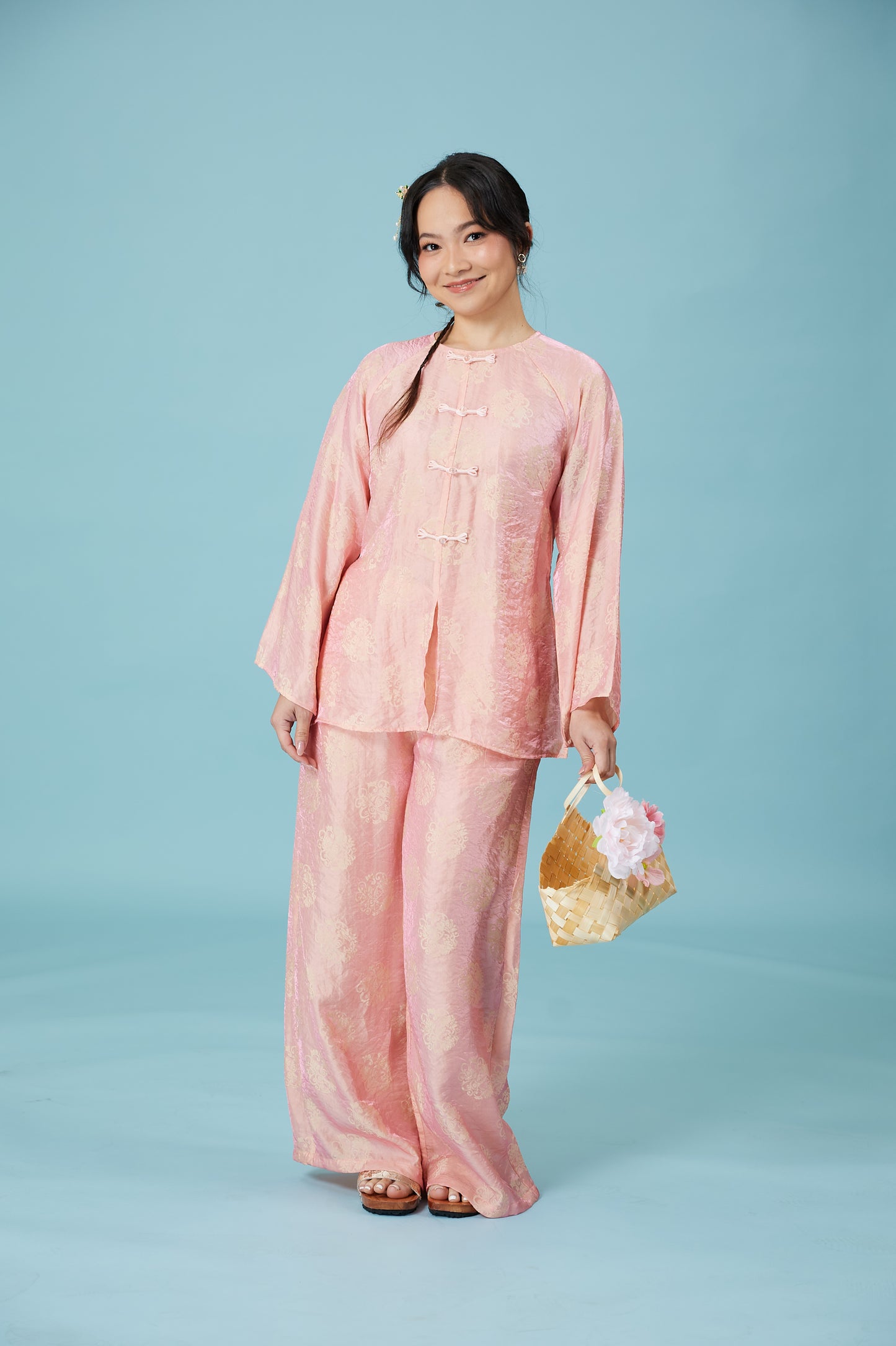 Vân - Peach Bow Knot Round Collar Bà Ba Top Only, No Pants