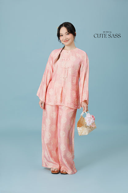 Vân - Peach Bow Knot Round Collar Bà Ba Top Only, No Pants 60C