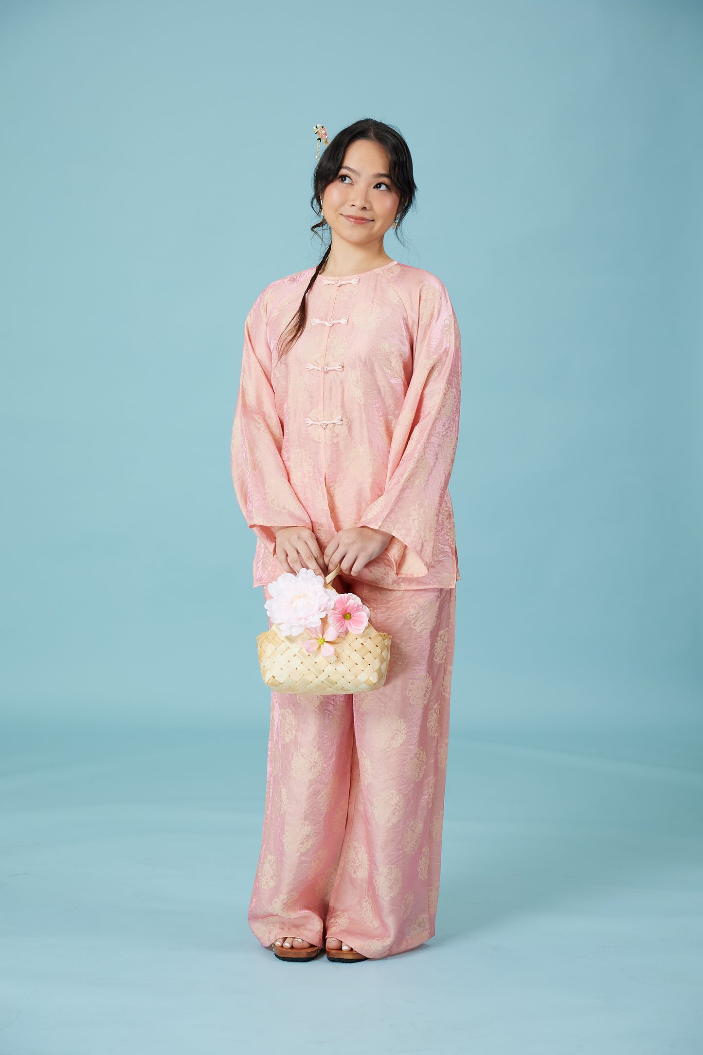 Vân - Peach Bow Knot Round Collar Bà Ba Top Only, No Pants