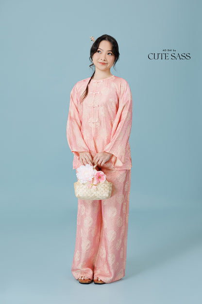 Vân - Peach Bow Knot Round Collar Bà Ba Top Only, No Pants 60C