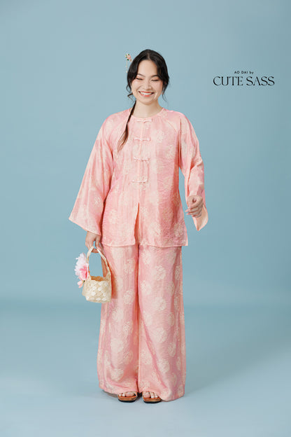 Vân - Peach Bow Knot Round Collar Bà Ba Top Only, No Pants 60C