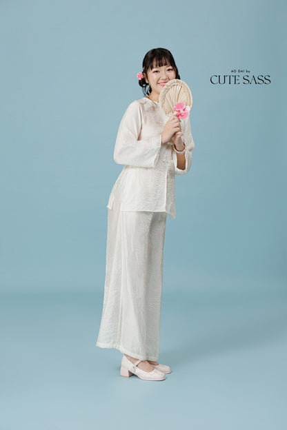 Vân - Cream Bow Knot Round Collar Bà Ba Top Only, No Pants 59C