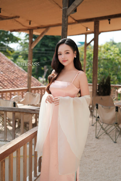 Pink Luna Chic Spaghetti Strap Ao Dai Top Only, No Pants