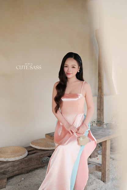 Pink Luna Chic Spaghetti Strap Ao Dai Top Only, No Pants