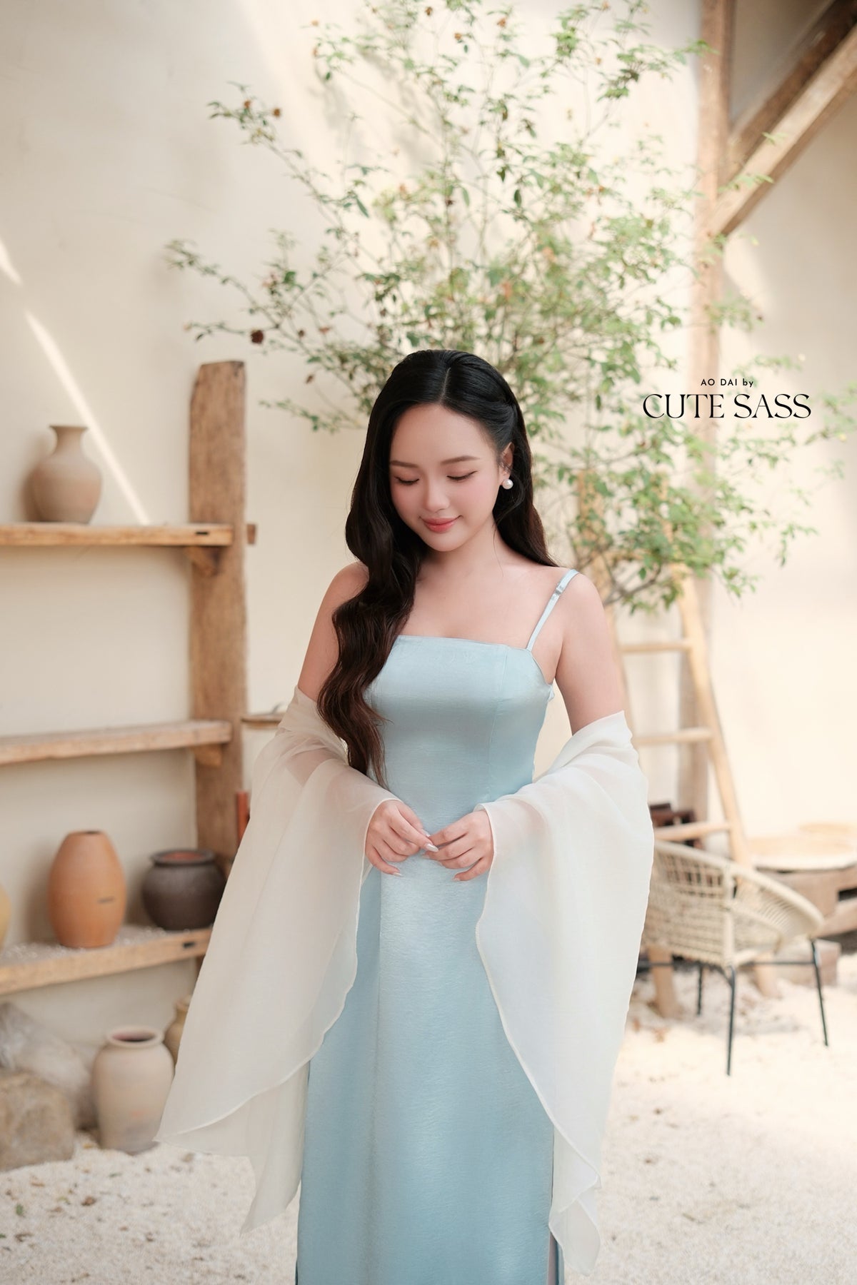Blue Luna Chic Spaghetti Strap Ao Dai Top Only, No Pants